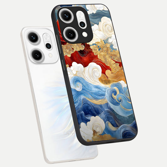  Colored Waves phone case For Oppo Reno 14 Pro showing premium glass back cover with detailed artwork