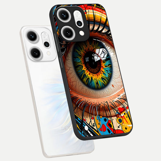  Colorful Eye phone case For Oppo Reno 14 Pro showing premium glass back cover with detailed artwork