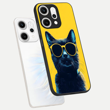  Cool Cat Vibes phone case For Oppo Reno 14 Pro showing premium glass back cover with detailed artwork
