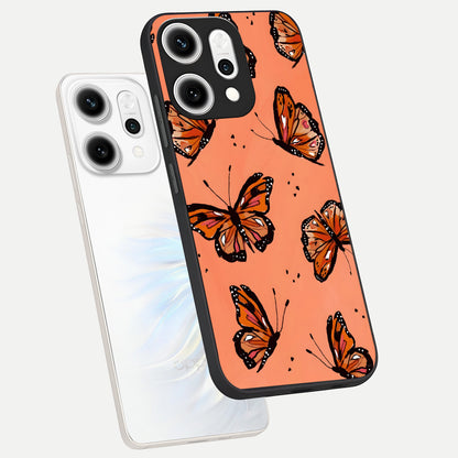  Coral Wing Butterfly phone case For Oppo Reno 14 Pro showing premium glass back cover with detailed artwork