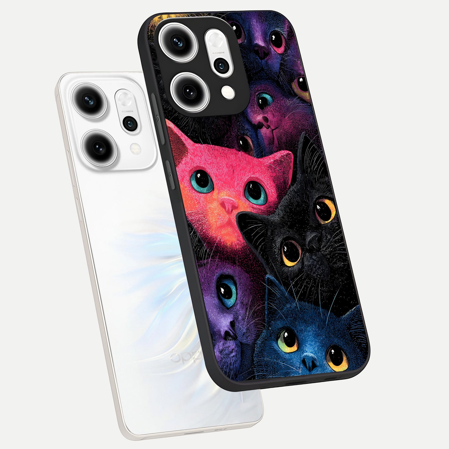  Cosmic Cats Dreams phone case For Oppo Reno 14 Pro showing premium glass back cover with detailed artwork