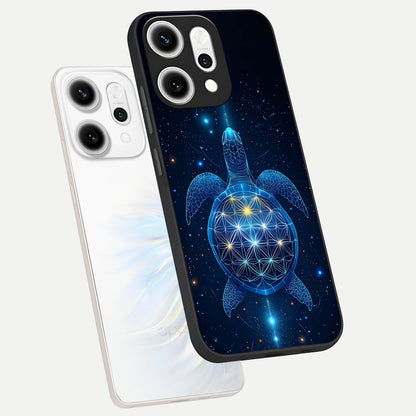  Crimson Blue Turtle phone case For Oppo Reno 14 Pro showing premium glass back cover with detailed artwork