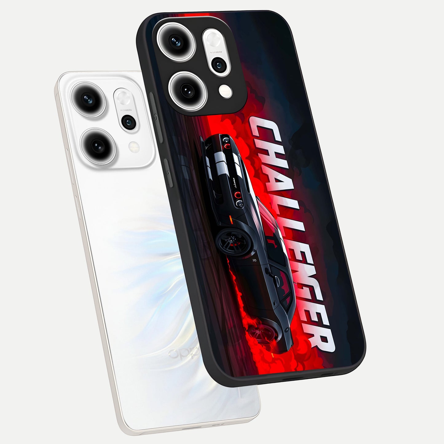  Crimson Challenger Fury phone case For Oppo Reno 14 Pro showing premium glass back cover with detailed artwork