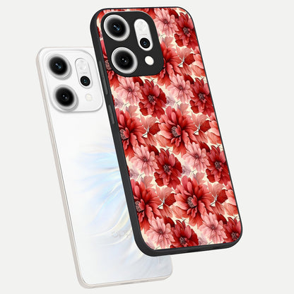  Crimson Love Petals phone case For Oppo Reno 14 Pro showing premium glass back cover with detailed artwork