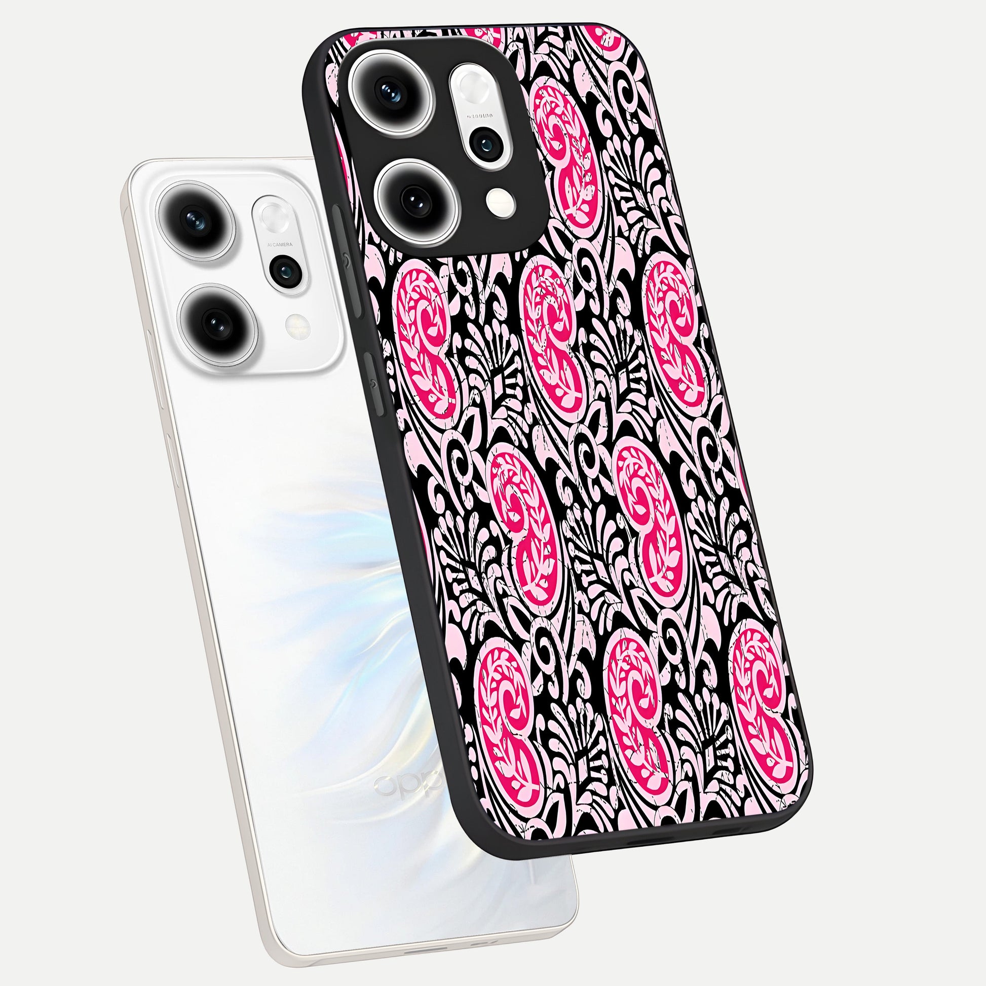  Crimson Paisley Charm phone case For Oppo Reno 14 Pro showing premium glass back cover with detailed artwork