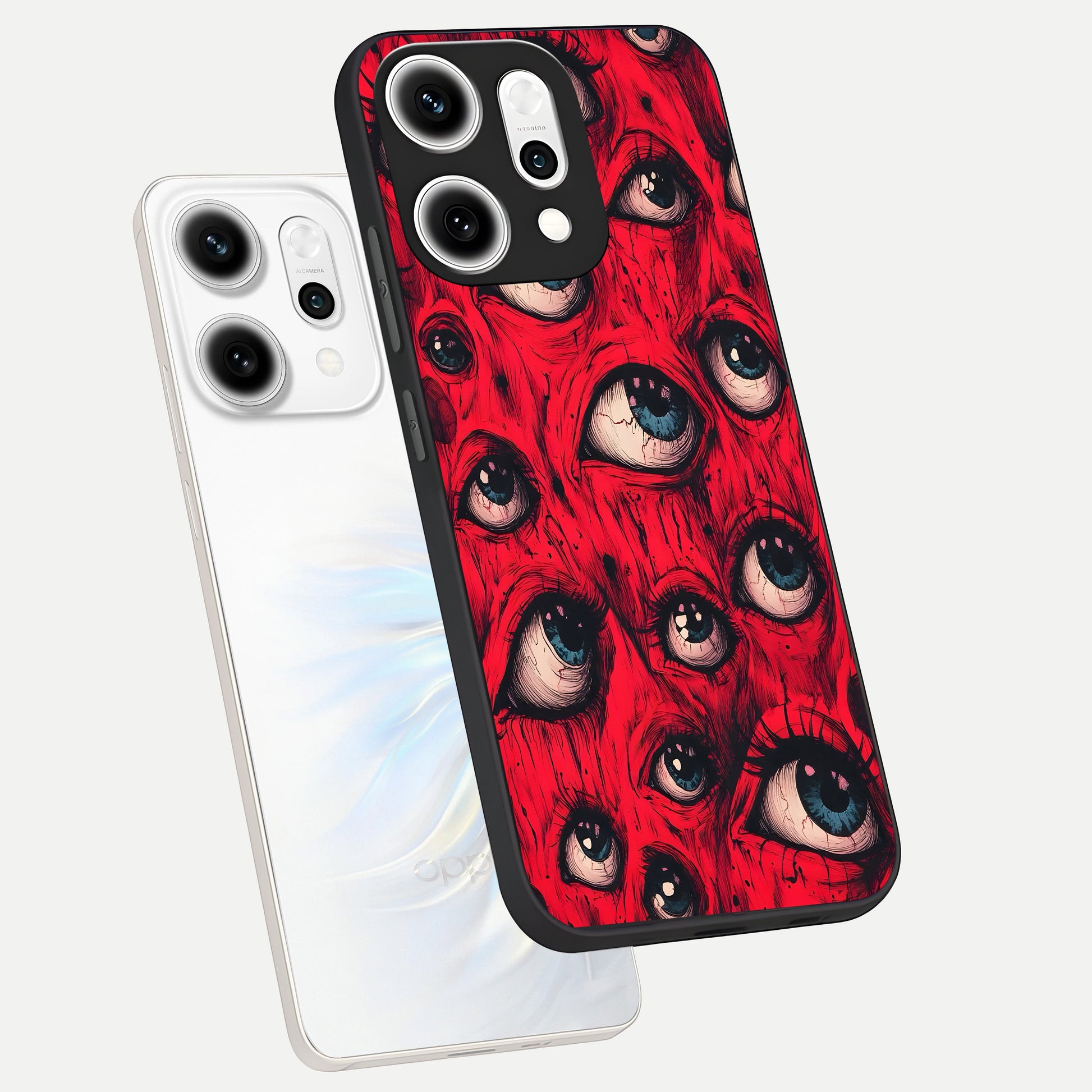  Crimson Watch Eyes phone case For Oppo Reno 14 Pro showing premium glass back cover with detailed artwork