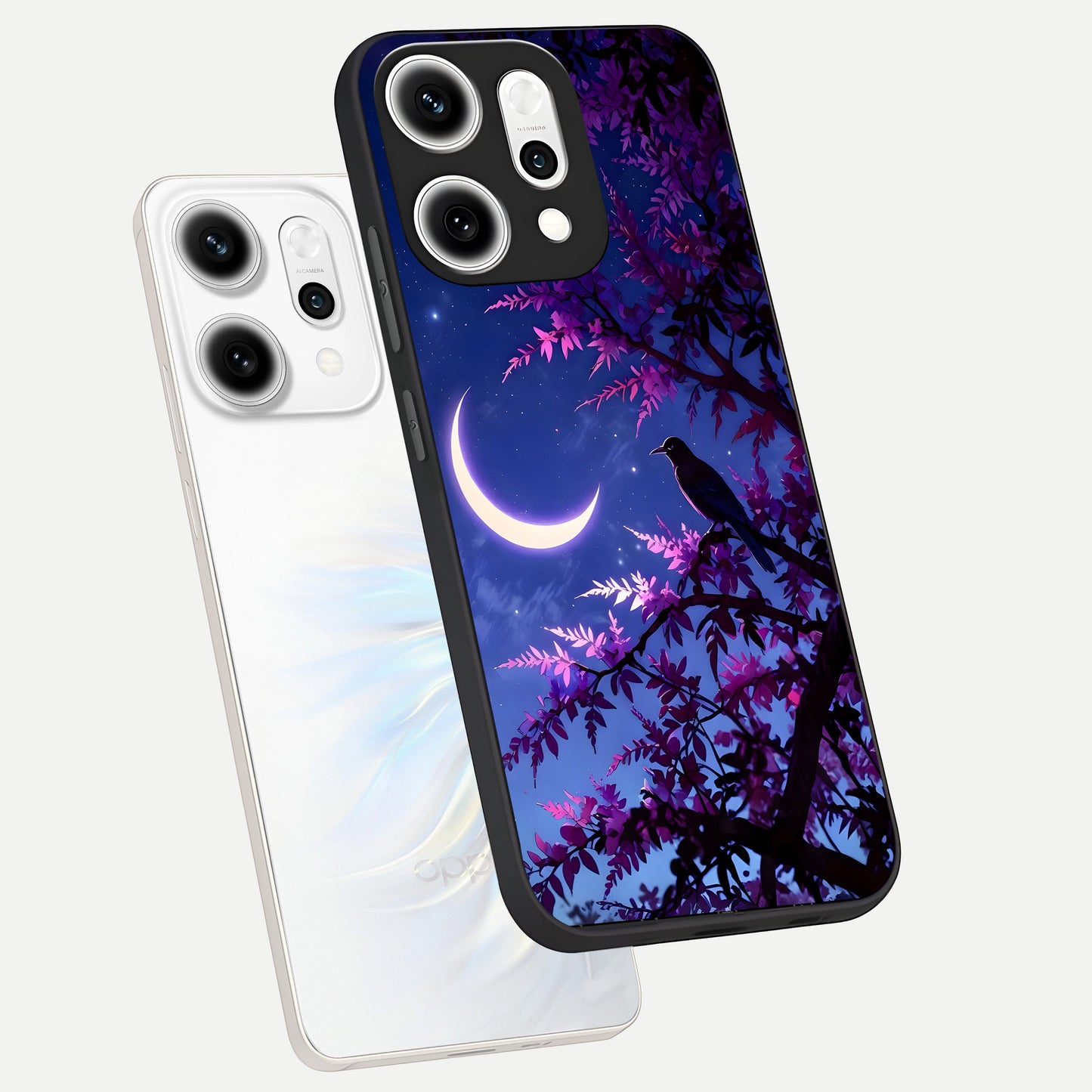  Crow And Moon Scenery phone case For Oppo Reno 14 Pro showing premium glass back cover with detailed artwork