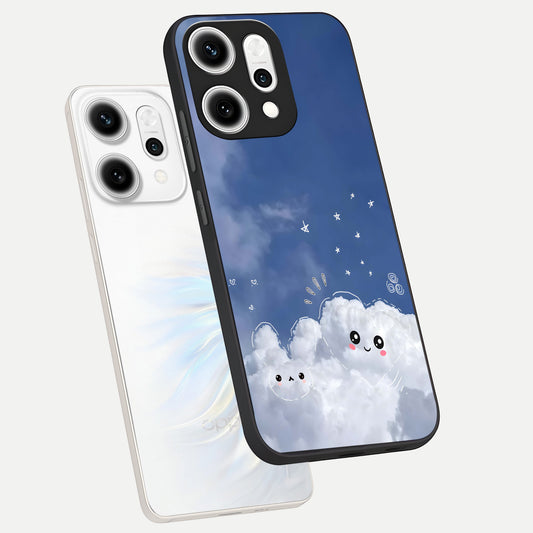  Cute Blossom Cloud phone case For Oppo Reno 14 Pro showing premium glass back cover with detailed artwork