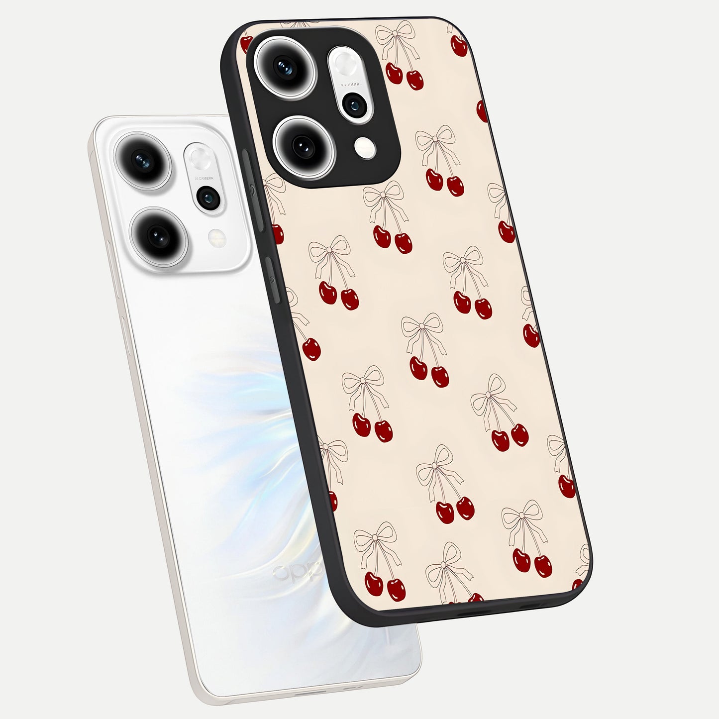  Cute Cherry Pattern phone case For Oppo Reno 14 Pro showing premium glass back cover with detailed artwork