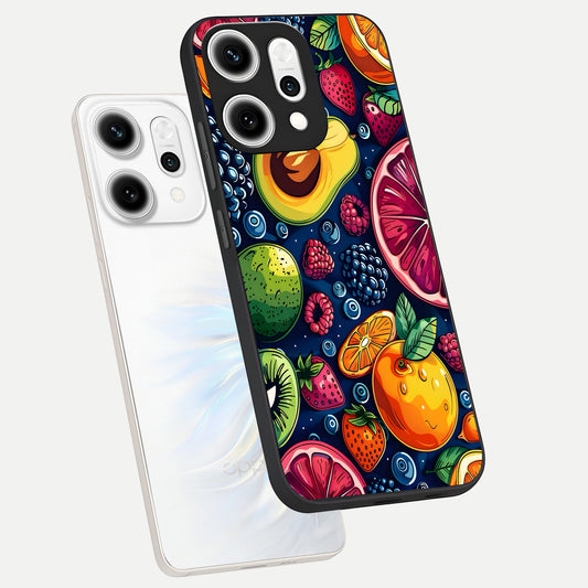  Cute Fruits Art phone case For Oppo Reno 14 Pro showing premium glass back cover with detailed artwork