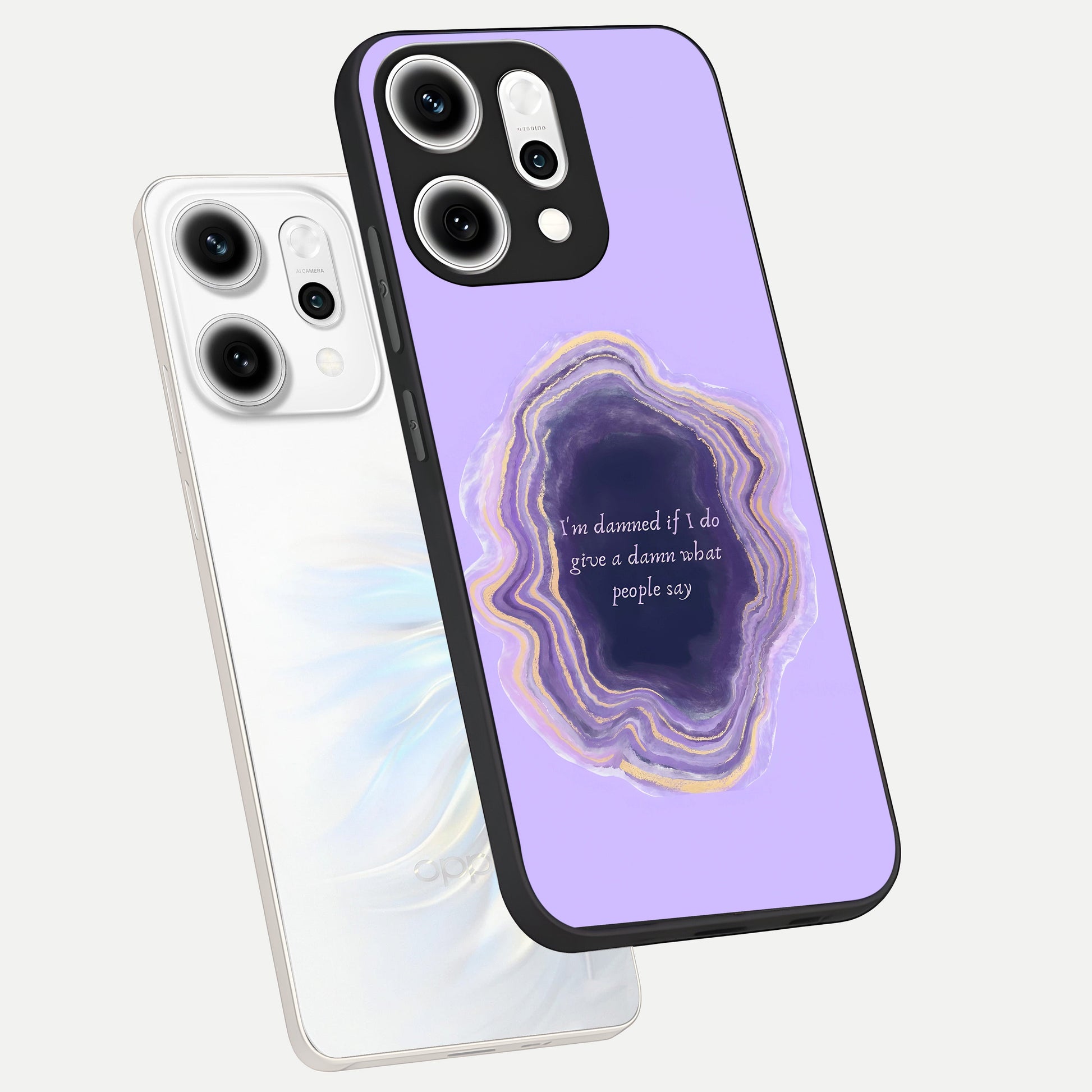  Damned People Quote phone case For Oppo Reno 14 Pro showing premium glass back cover with detailed artwork
