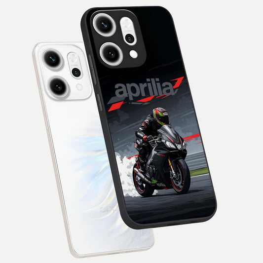  Dark Aprilla phone case For Oppo Reno 14 Pro showing premium glass back cover with detailed artwork