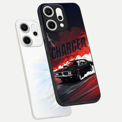  Dark Charger Fury phone case For Oppo Reno 14 Pro showing premium glass back cover with detailed artwork