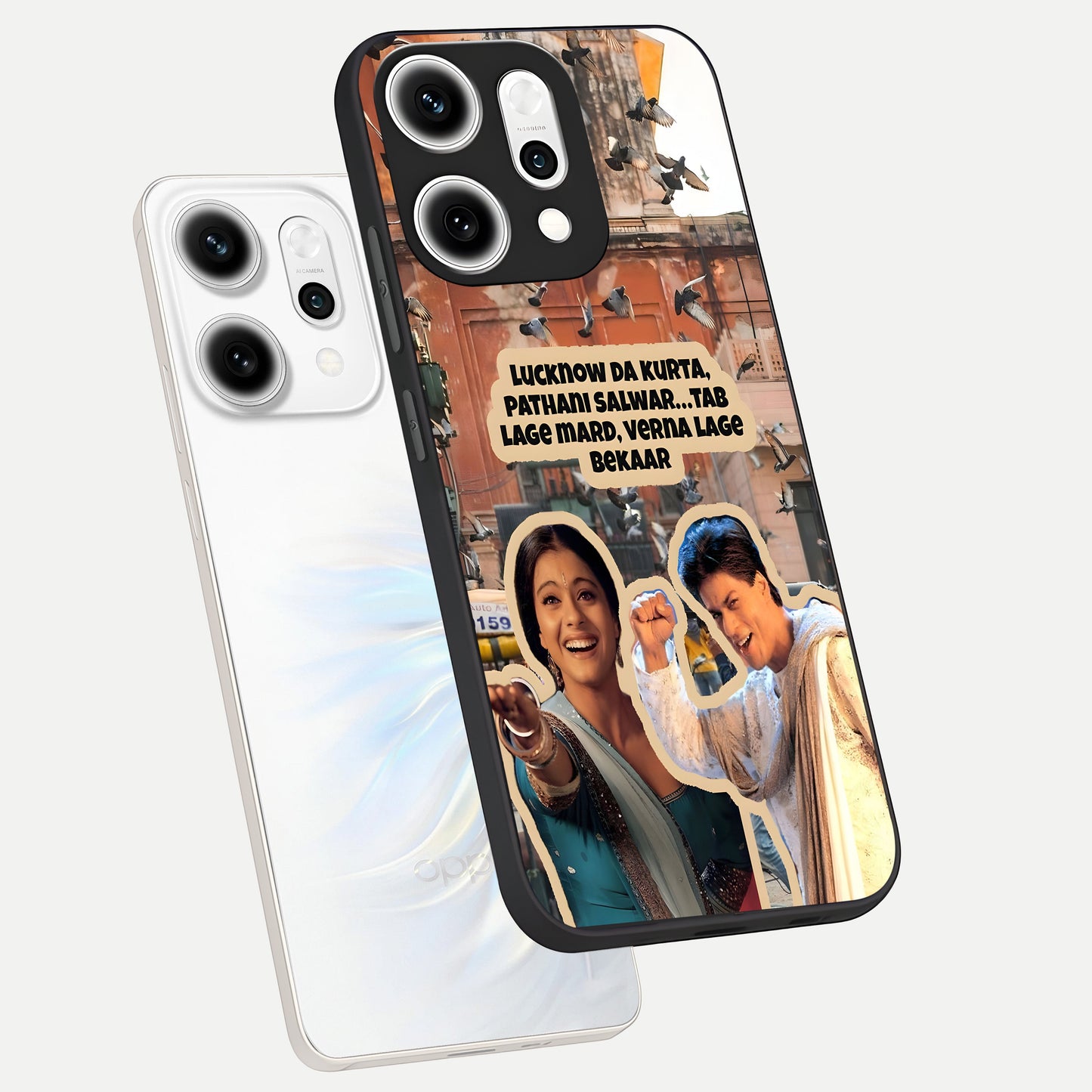  Desi Retro Vibes phone case For Oppo Reno 14 Pro showing premium glass back cover with detailed artwork