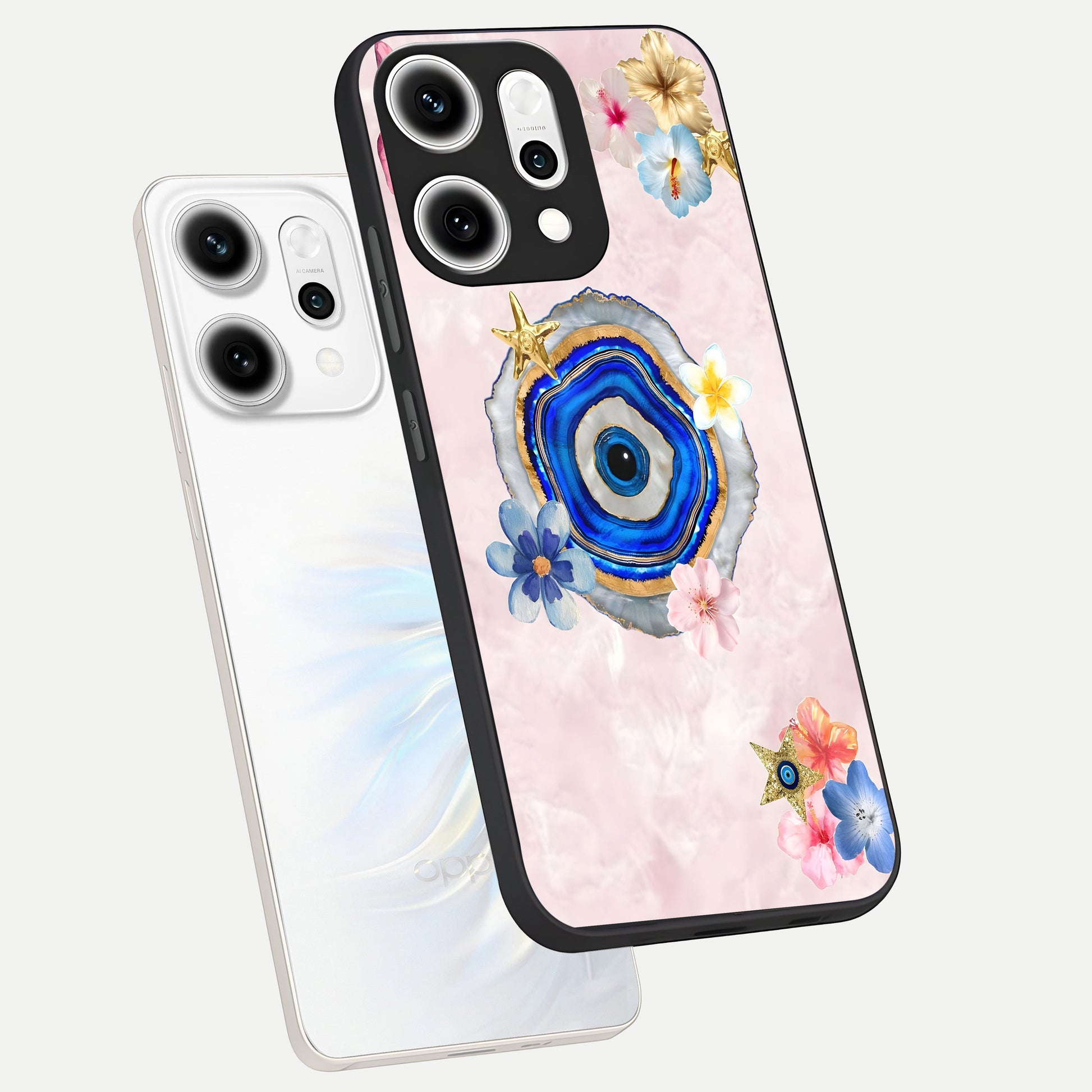  Divine Aura Bloom phone case For Oppo Reno 14 Pro showing premium glass back cover with detailed artwork