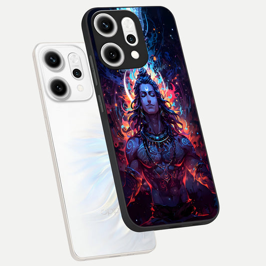  Divine Fire Shiv phone case For Oppo Reno 14 Pro showing premium glass back cover with detailed artwork