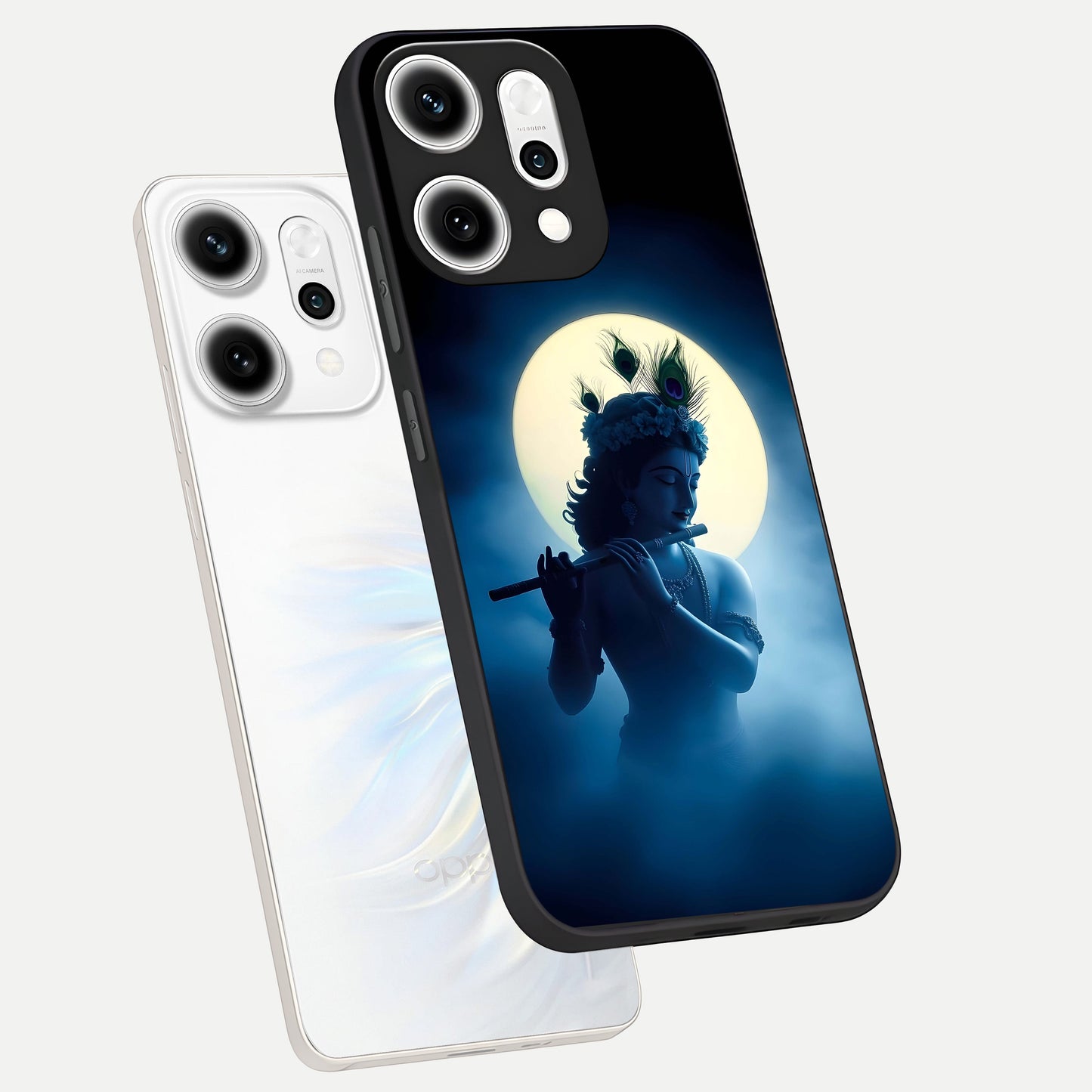  Divine Moon Flute phone case For Oppo Reno 14 Pro showing premium glass back cover with detailed artwork