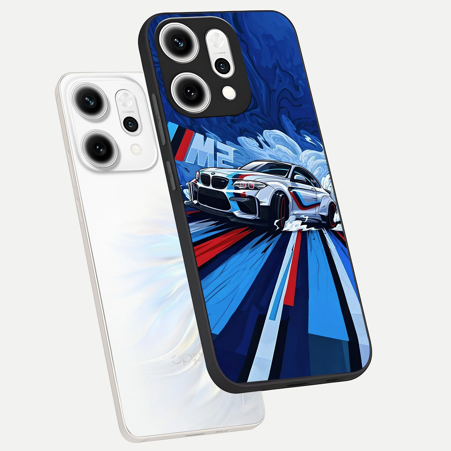  Drift Power Rush phone case For Oppo Reno 14 Pro showing premium glass back cover with detailed artwork
