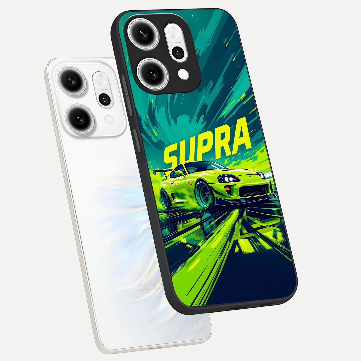  Electric Supra Thunder phone case For Oppo Reno 14 Pro showing premium glass back cover with detailed artwork