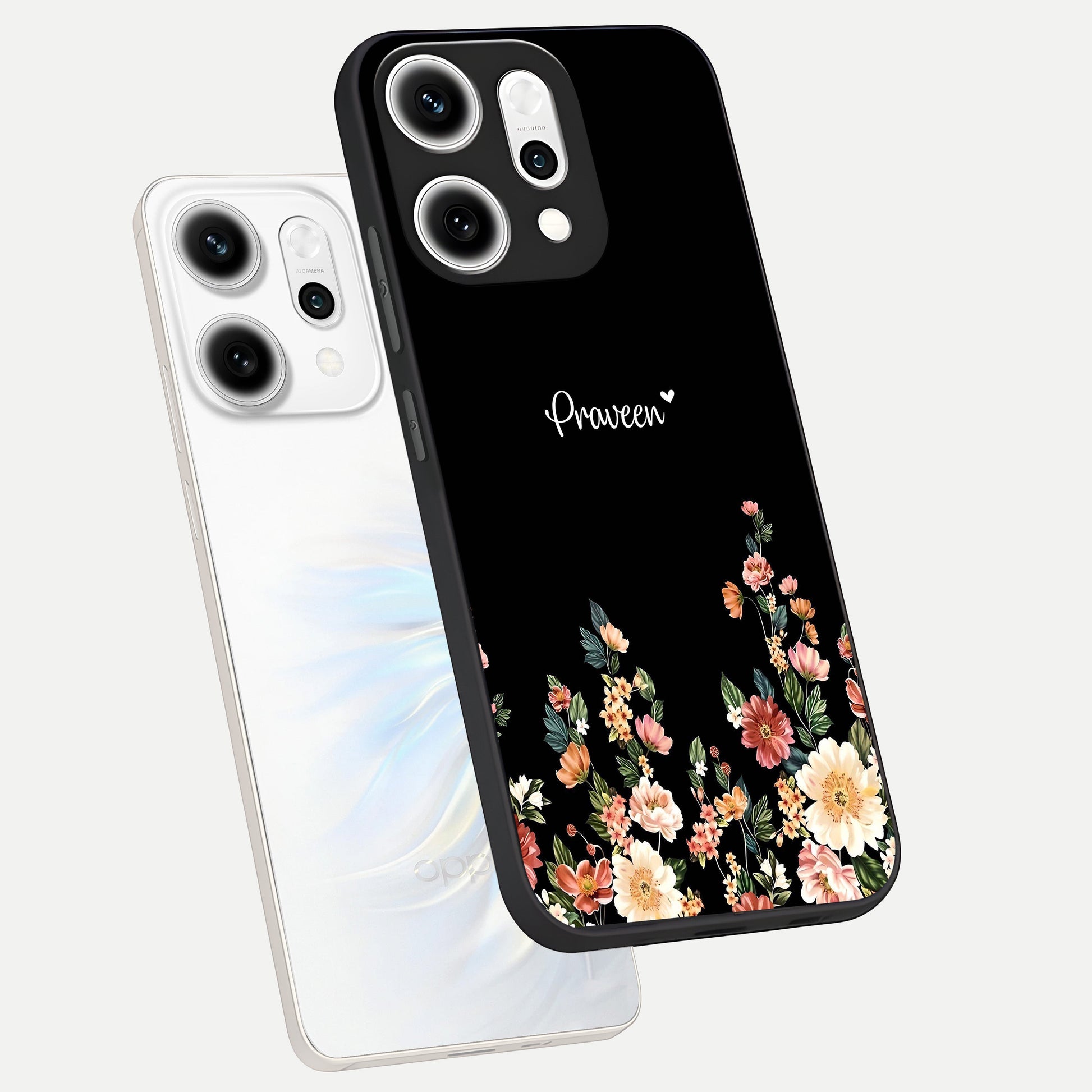  Floral Design Personalized Custom Name phone case For Oppo Reno 14 Pro showing premium glass back cover with detailed artwork