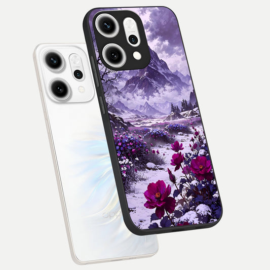 Flower Mountain View phone case For Oppo Reno 14 Pro showing premium glass back cover with detailed artwork