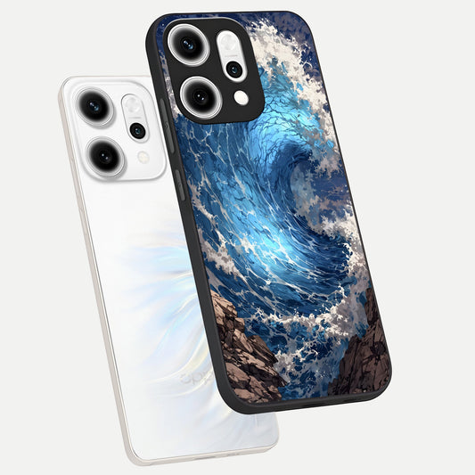  Giant Ocean Wave phone case For Oppo Reno 14 Pro showing premium glass back cover with detailed artwork