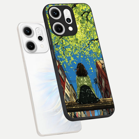  Golden Leaves Glow phone case For Oppo Reno 14 Pro showing premium glass back cover with detailed artwork