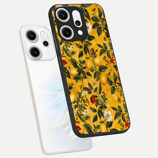  Golden Lemon Field phone case For Oppo Reno 14 Pro showing premium glass back cover with detailed artwork