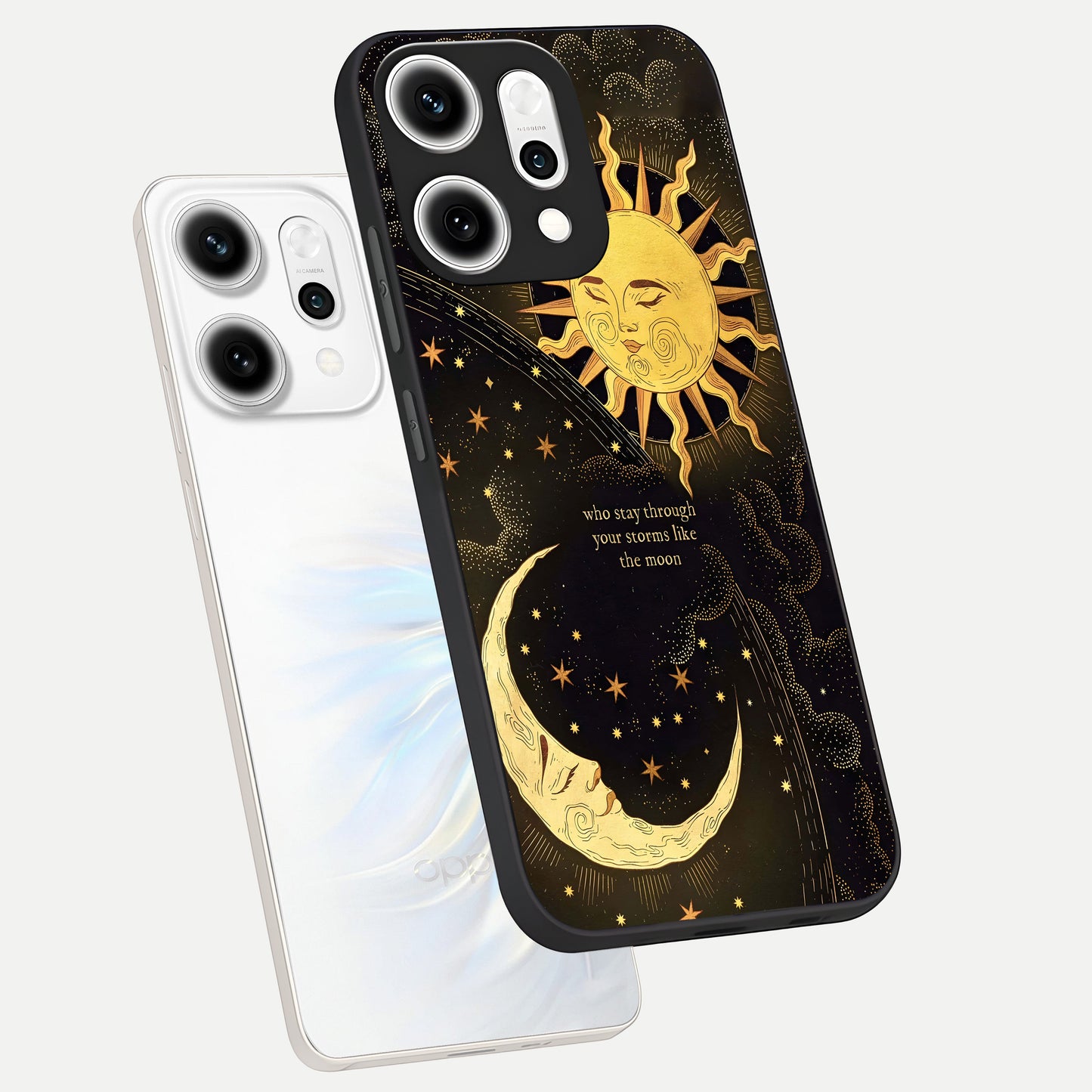  Golden Lunar Love phone case For Oppo Reno 14 Pro showing premium glass back cover with detailed artwork