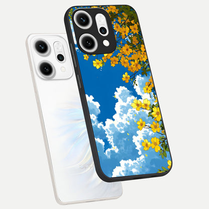  Golden Petal Sky phone case For Oppo Reno 14 Pro showing premium glass back cover with detailed artwork