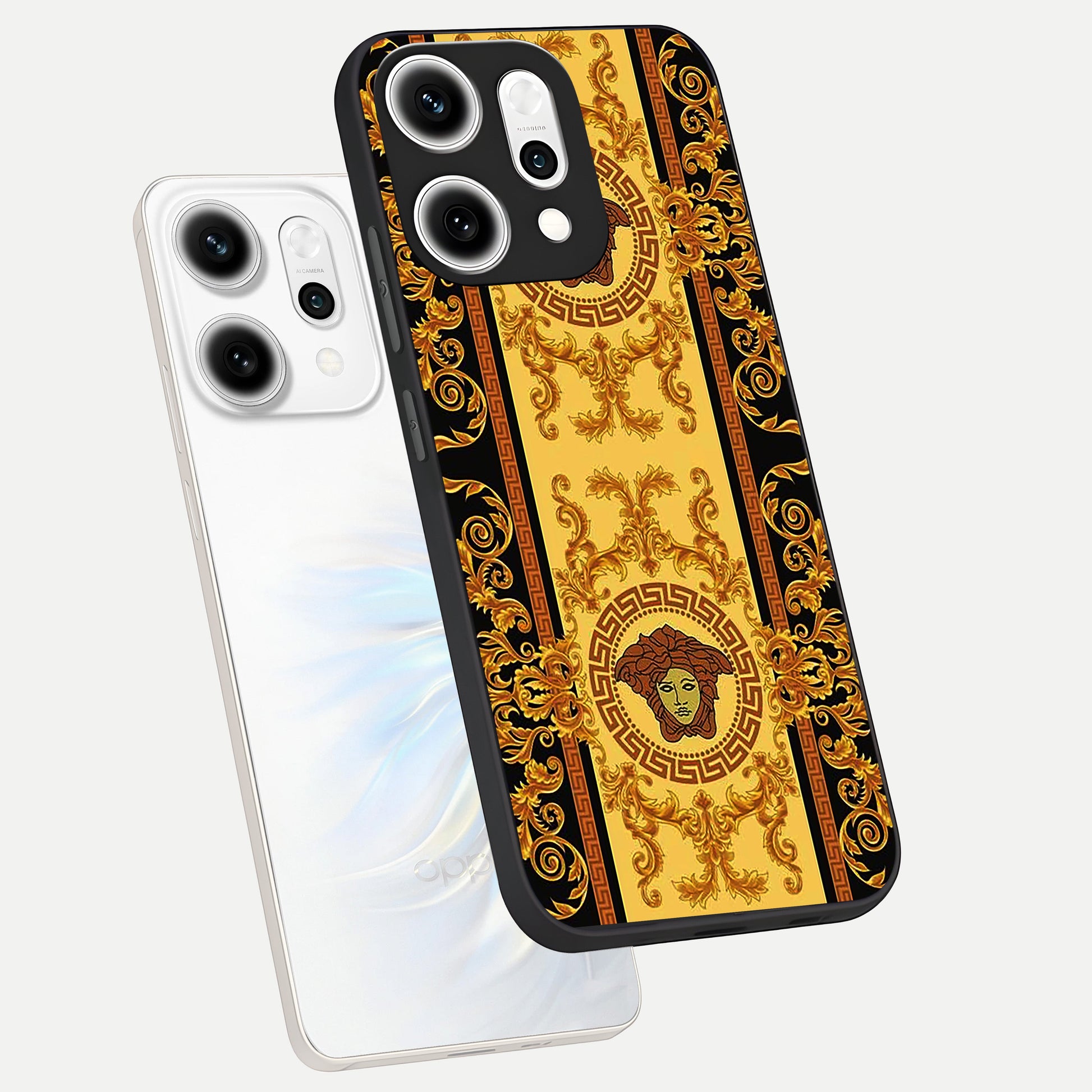  Golden Royal Heritage phone case For Oppo Reno 14 Pro showing premium glass back cover with detailed artwork