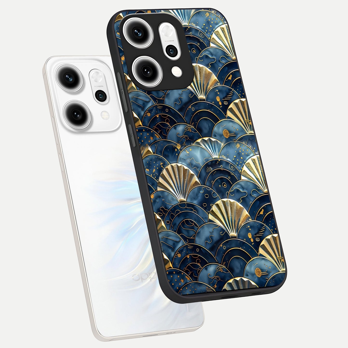  Golden Wave Luxe phone case For Oppo Reno 14 Pro showing premium glass back cover with detailed artwork