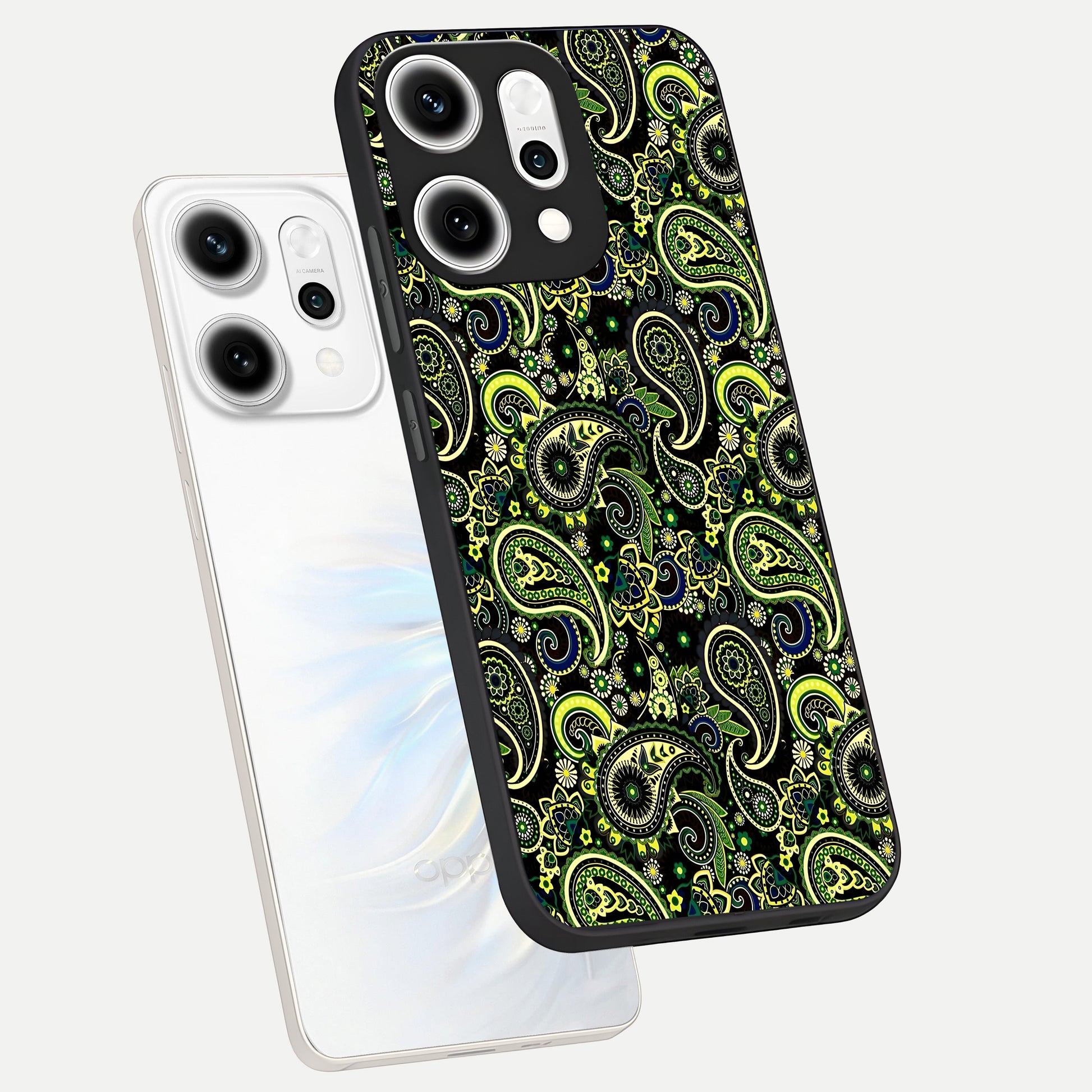  Green Lemon phone case For Oppo Reno 14 Pro showing premium glass back cover with detailed artwork