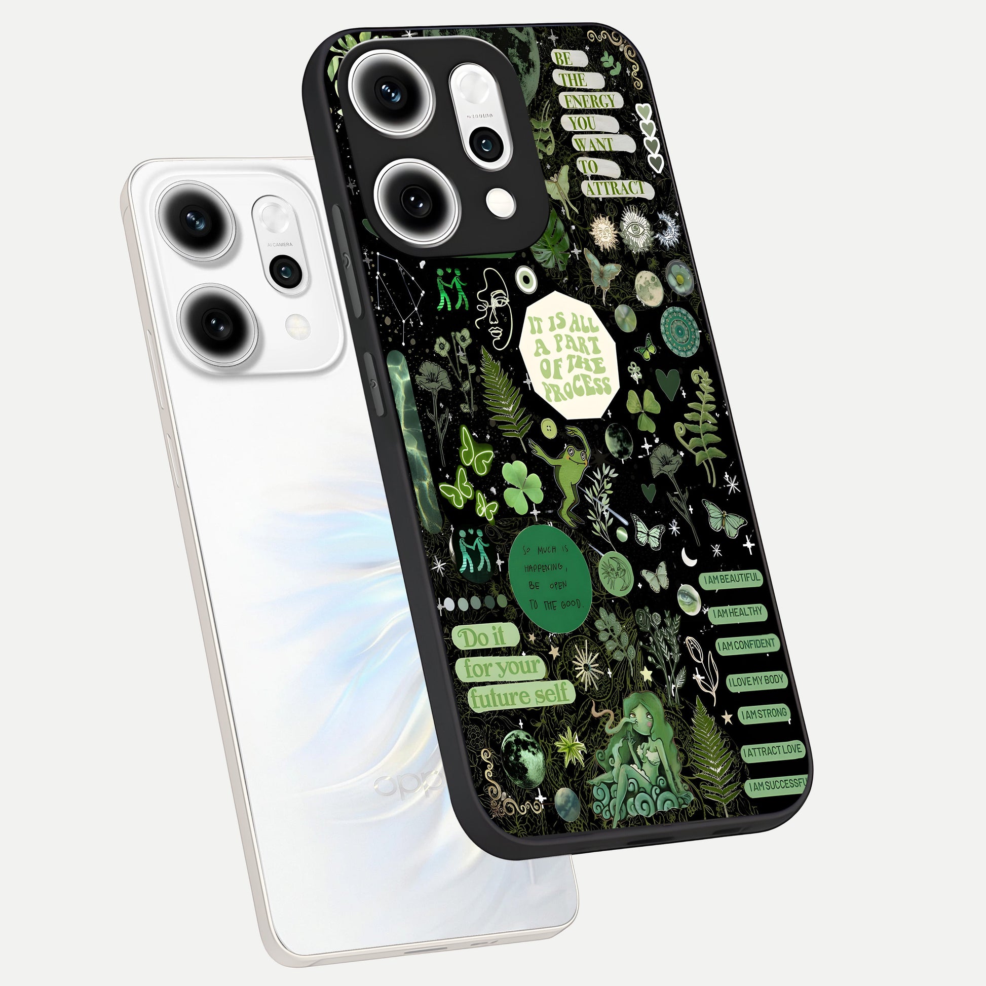  Green Mandala Pattern phone case For Oppo Reno 14 Pro showing premium glass back cover with detailed artwork