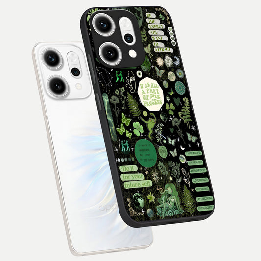  Green Mandala Pattern phone case For Oppo Reno 14 Pro showing premium glass back cover with detailed artwork