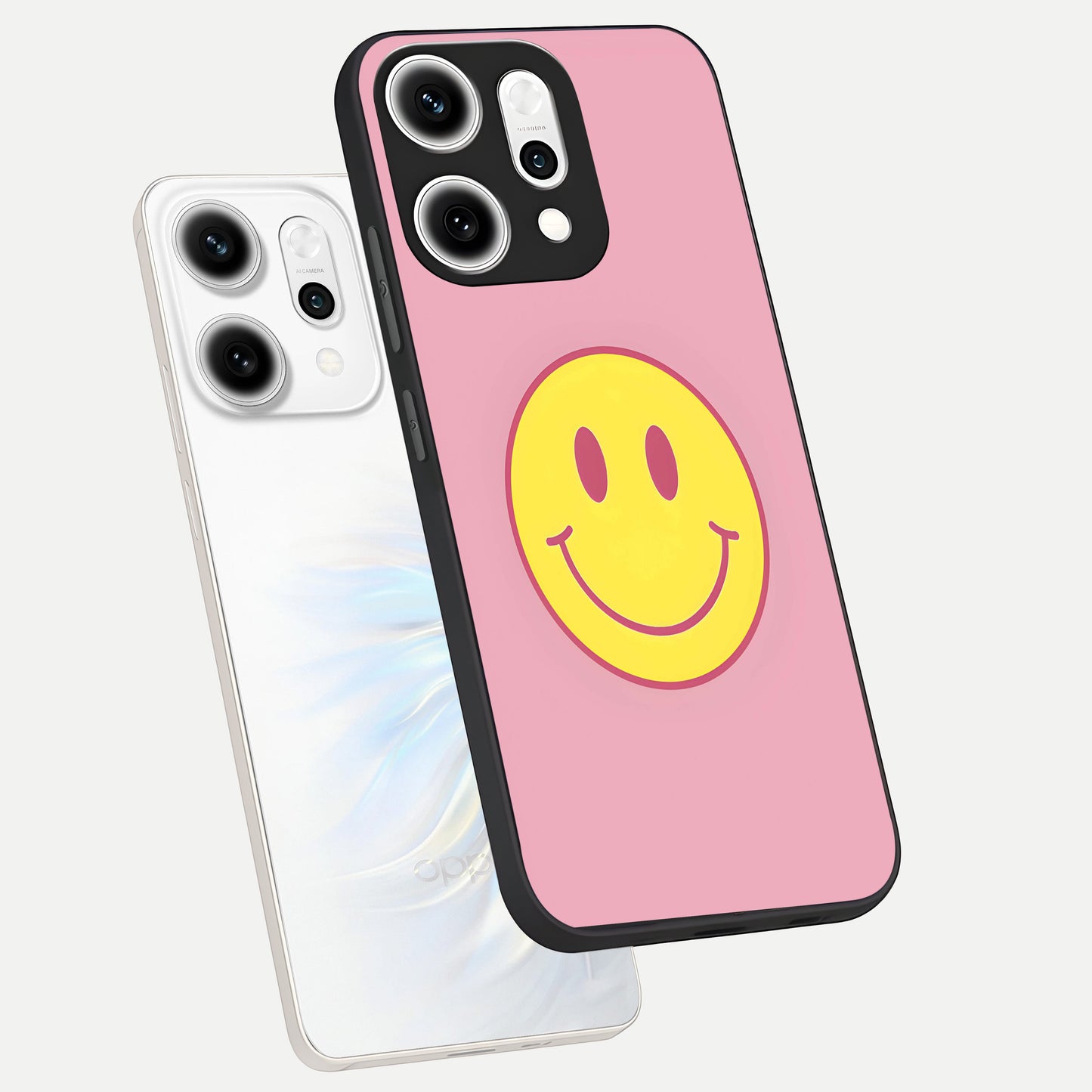  Happy Pink Mood phone case For Oppo Reno 14 Pro showing premium glass back cover with detailed artwork