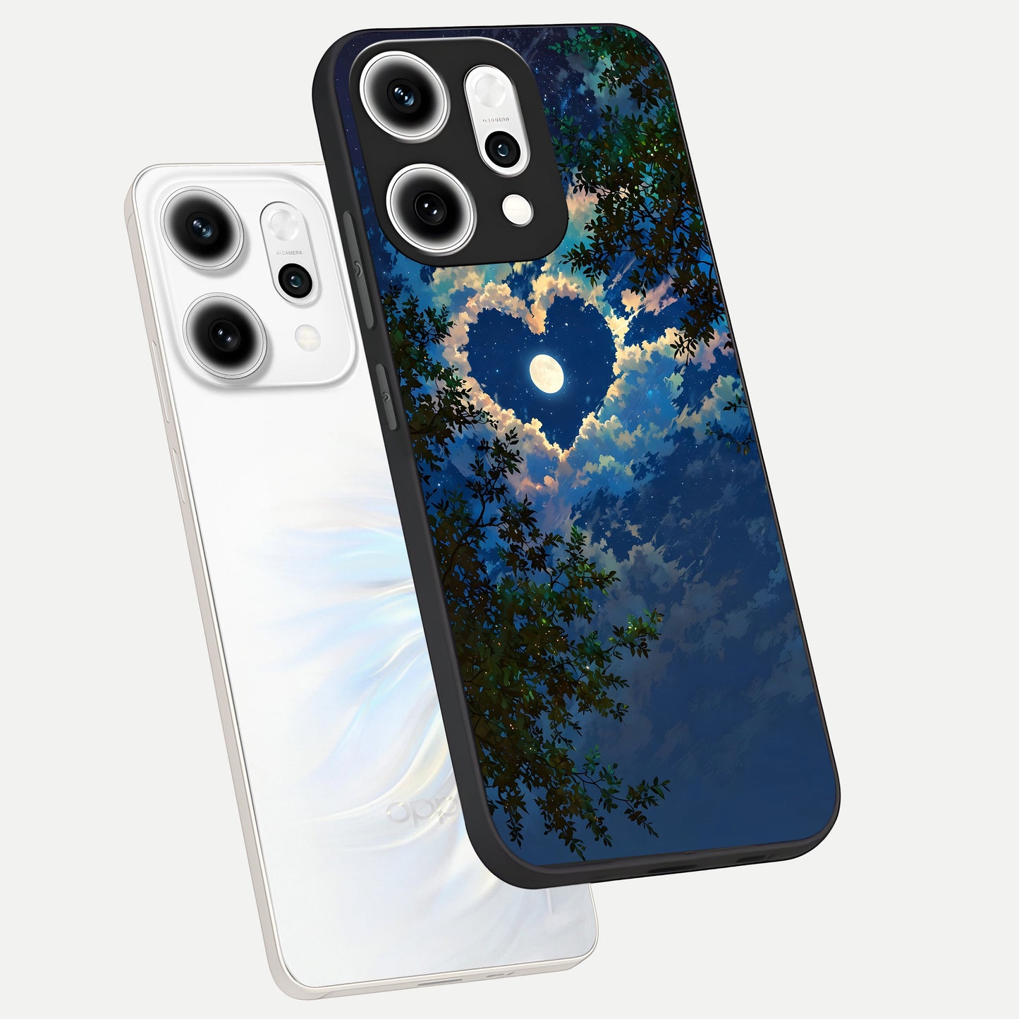  Heart With Moon Sky phone case For Oppo Reno 14 Pro showing premium glass back cover with detailed artwork