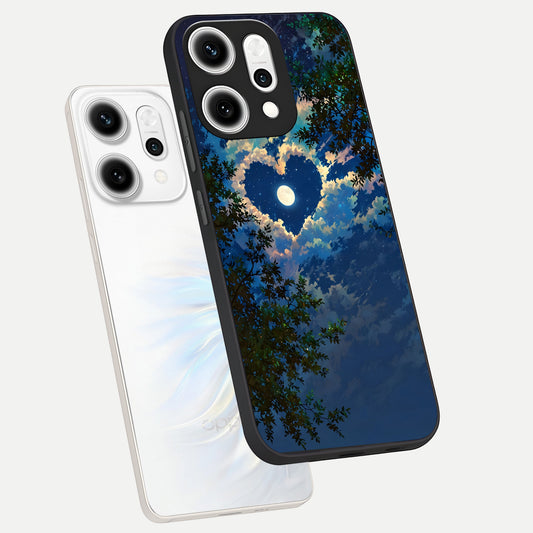  Heart With Moon Sky phone case For Oppo Reno 14 Pro showing premium glass back cover with detailed artwork