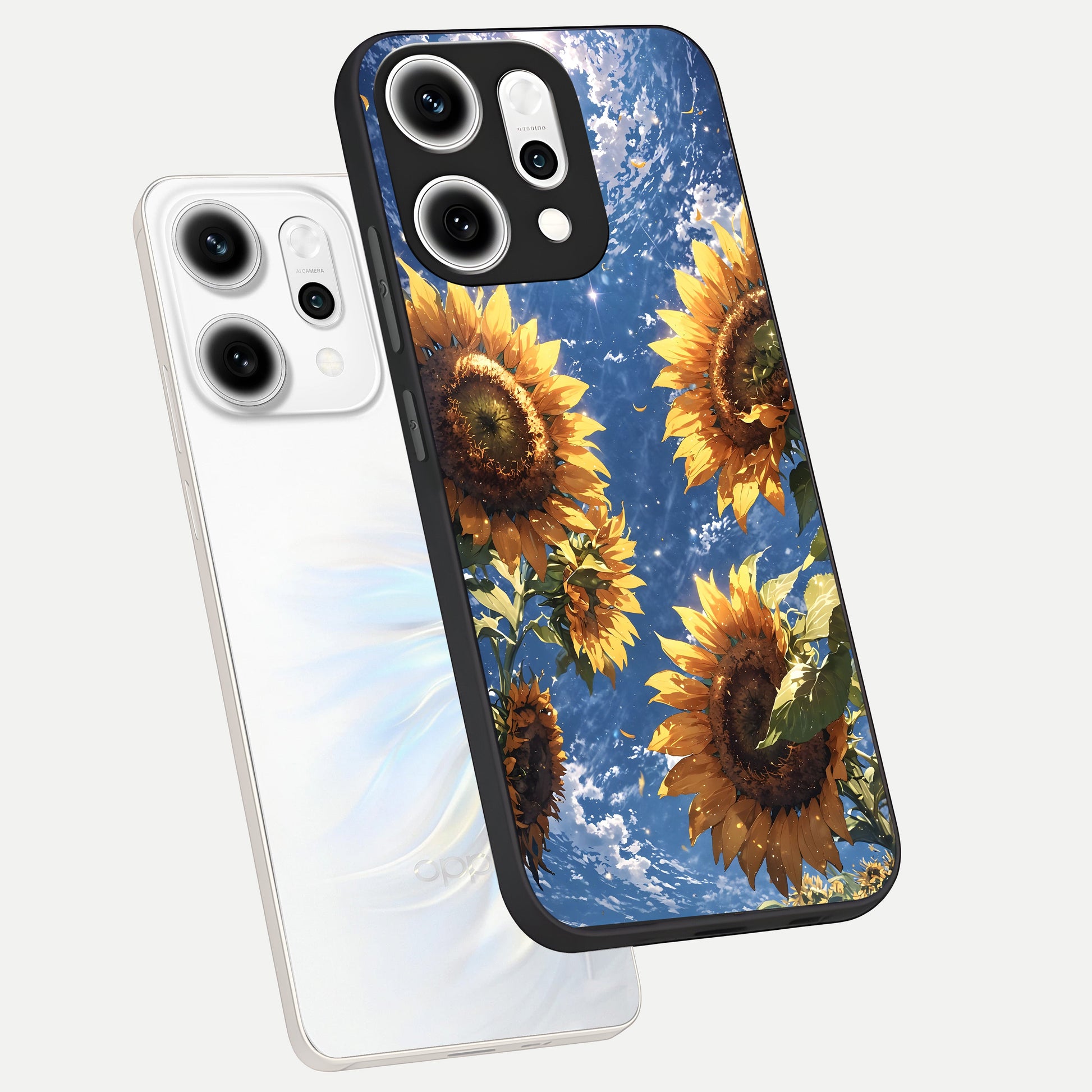  Heavenly Sunflower Rise phone case For Oppo Reno 14 Pro showing premium glass back cover with detailed artwork