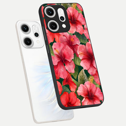  Hibiscus Pattern phone case For Oppo Reno 14 Pro showing premium glass back cover with detailed artwork
