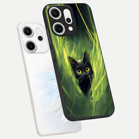  Hidden Cat Whisper phone case For Oppo Reno 14 Pro showing premium glass back cover with detailed artwork
