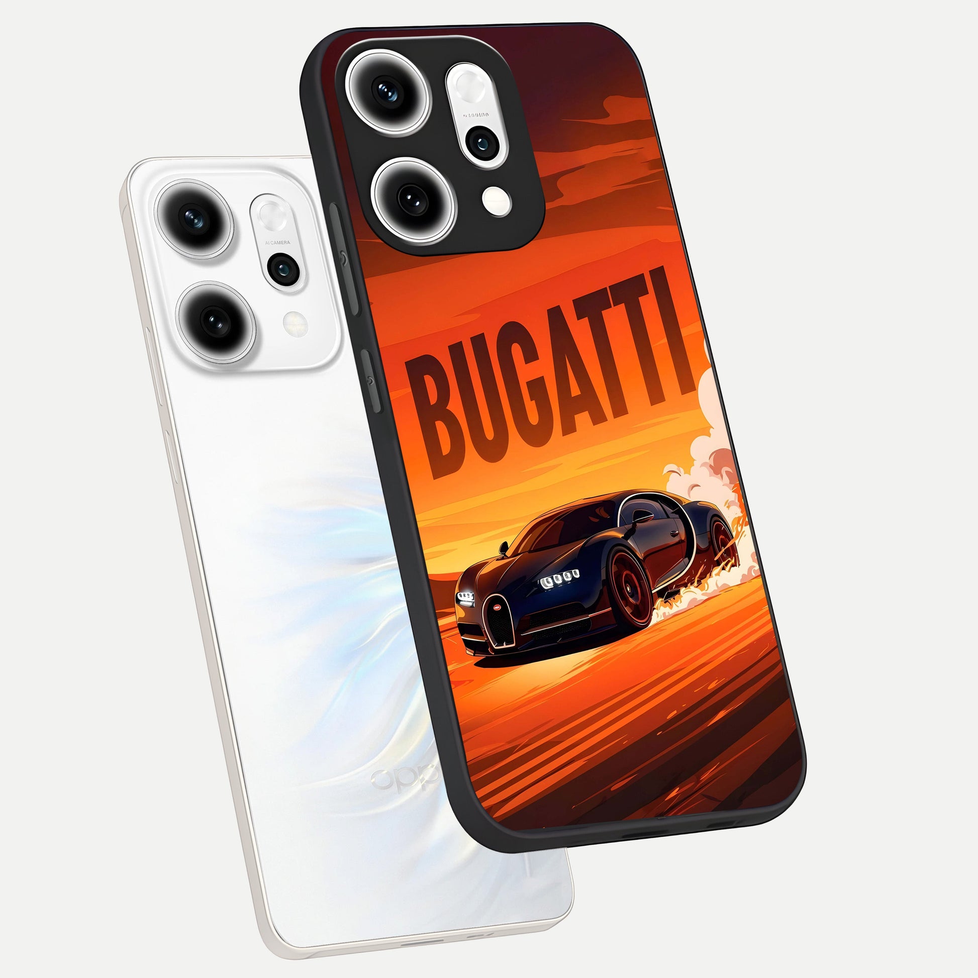  Inferno Bugatti Storm phone case For Oppo Reno 14 Pro showing premium glass back cover with detailed artwork
