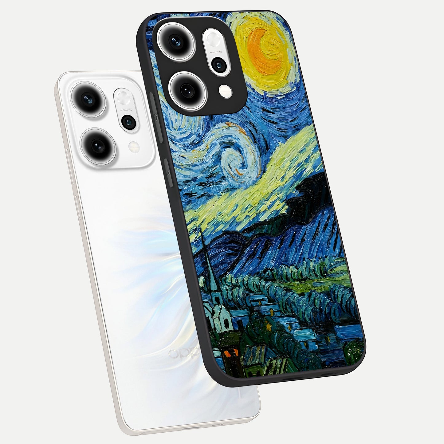  Inspired Van Gogh Art phone case For Oppo Reno 14 Pro showing premium glass back cover with detailed artwork