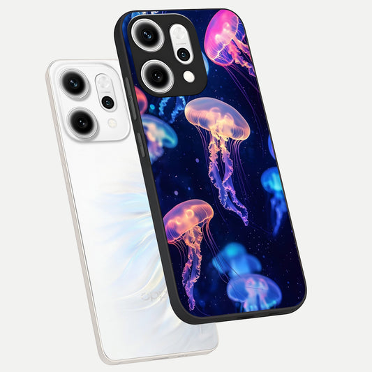  Jellyfish Pattern phone case For Oppo Reno 14 Pro showing premium glass back cover with detailed artwork