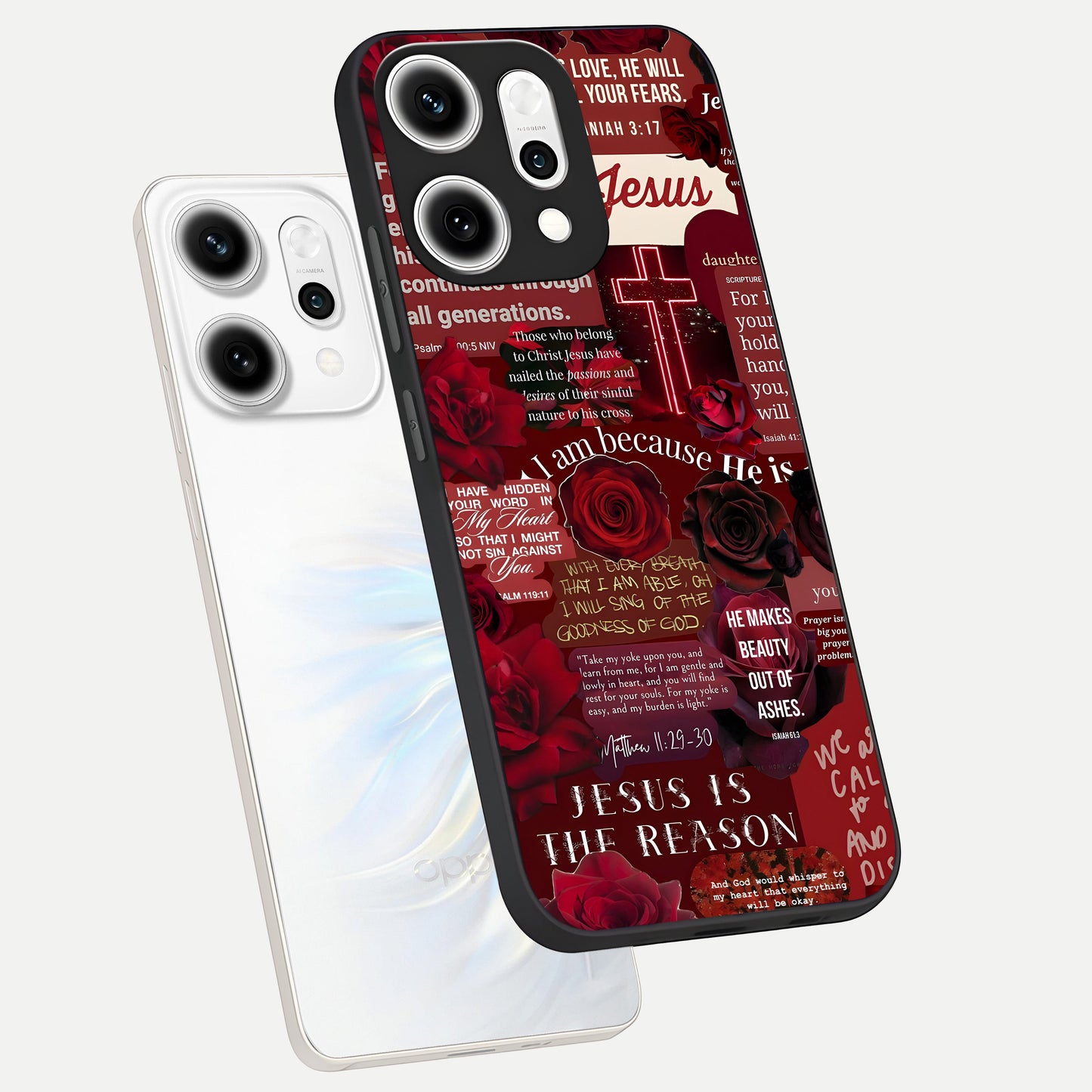  Jesus Love Heals phone case For Oppo Reno 14 Pro showing premium glass back cover with detailed artwork