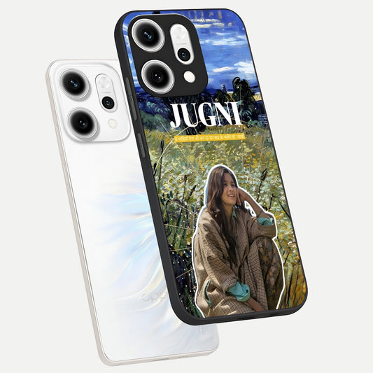  Jugni Soul Vibes phone case For Oppo Reno 14 Pro showing premium glass back cover with detailed artwork