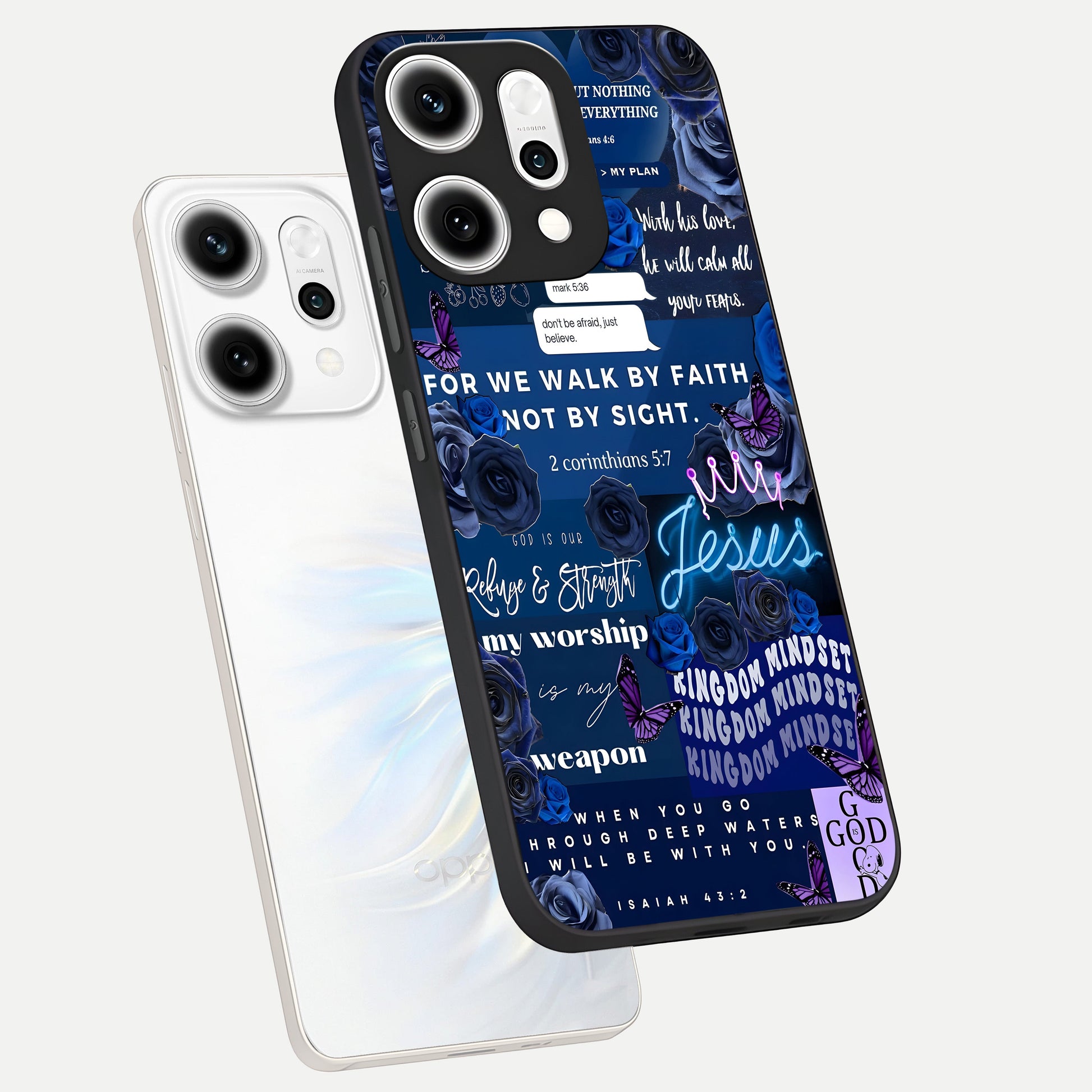  Kingdom Faith Glow phone case For Oppo Reno 14 Pro showing premium glass back cover with detailed artwork