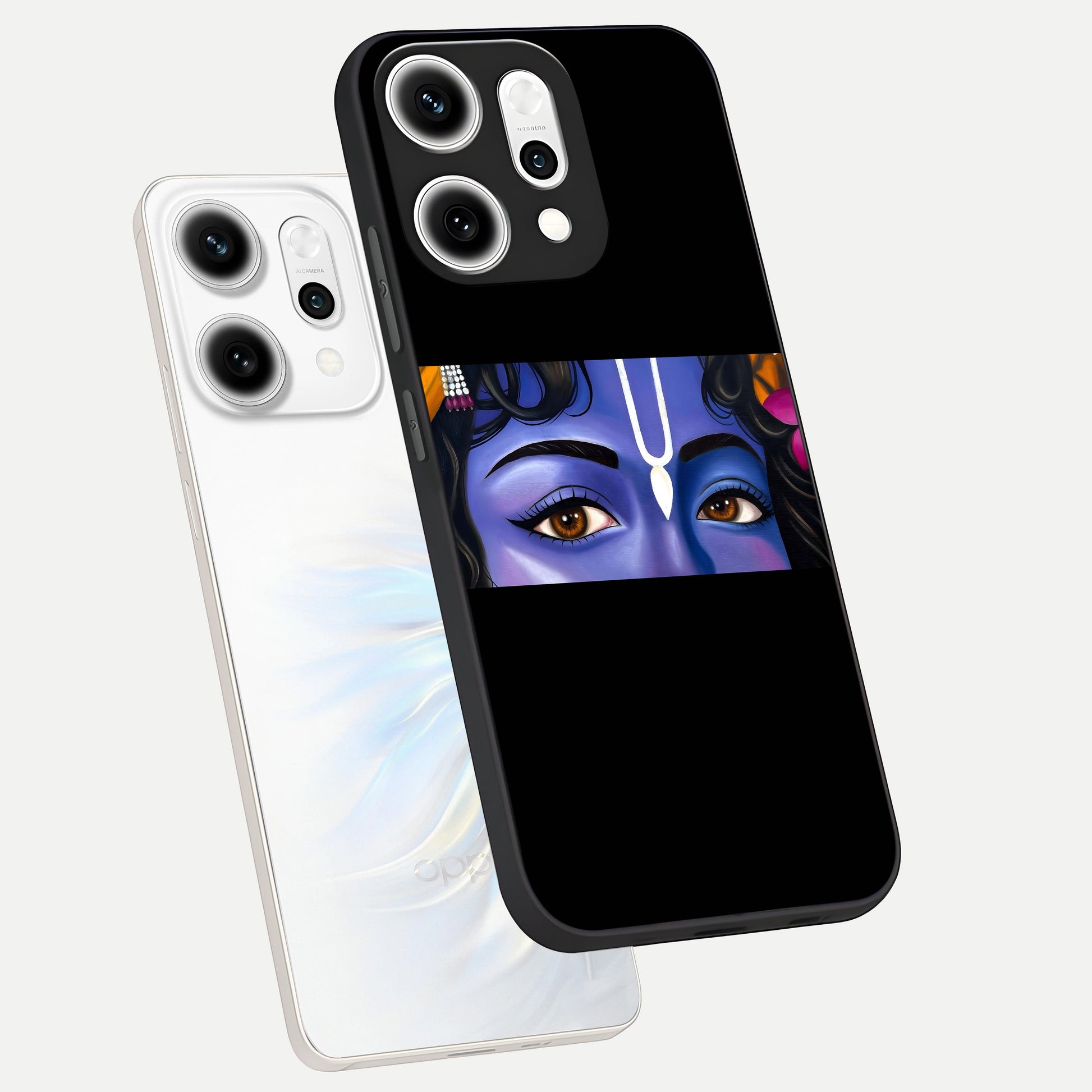  Krishna Eye phone case For Oppo Reno 14 Pro showing premium glass back cover with detailed artwork