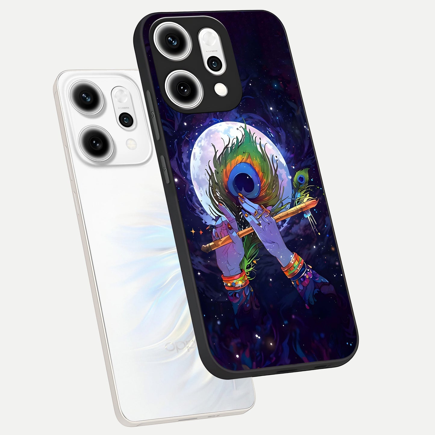  Krishna Hands Art phone case For Oppo Reno 14 Pro showing premium glass back cover with detailed artwork