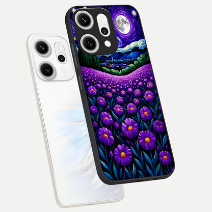  Lavender Moon Field phone case For Oppo Reno 14 Pro showing premium glass back cover with detailed artwork